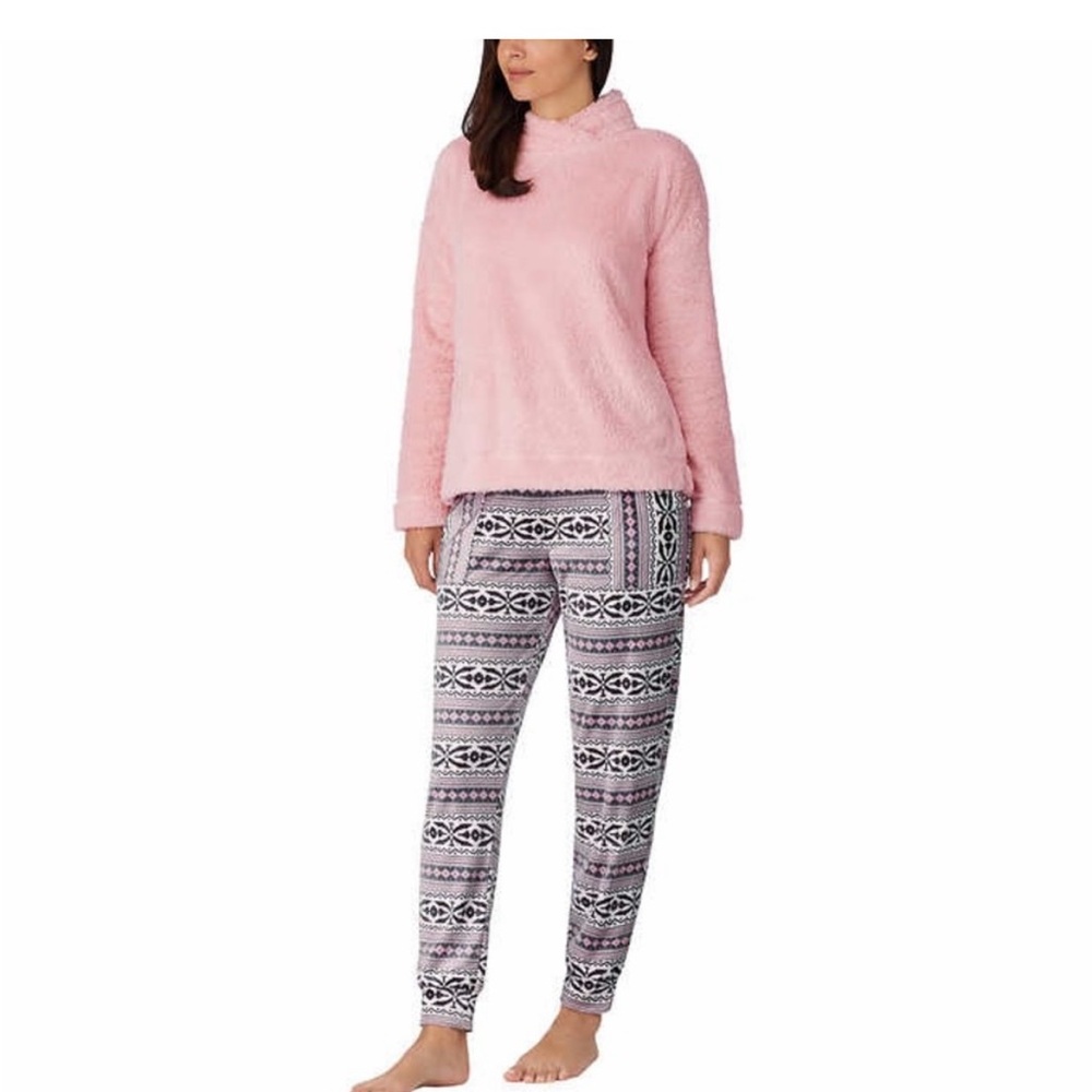 Jane and Bleeker Soft Pink Pajama Set with Patterned Pants XXL